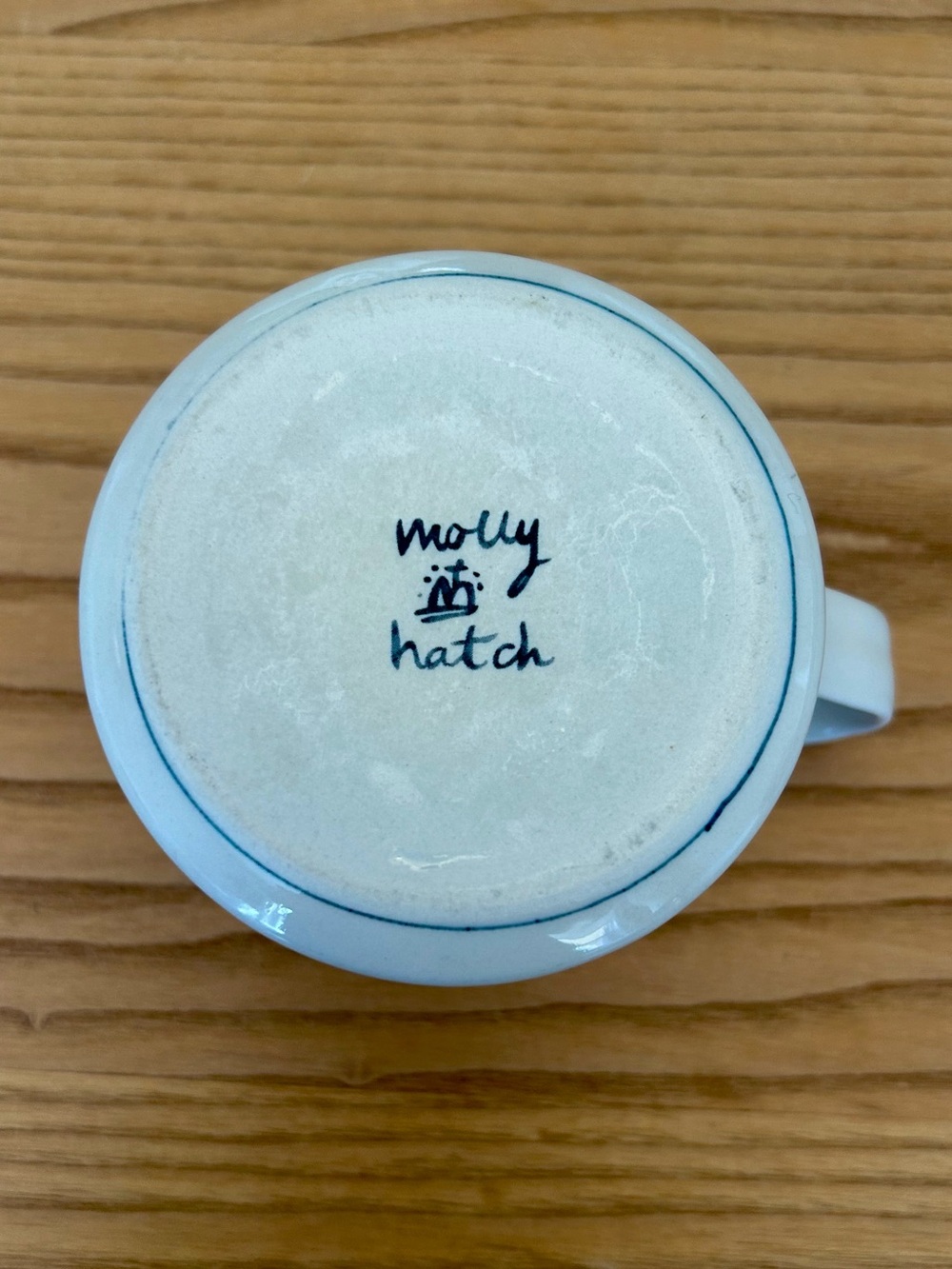 Anthropologie Cream Mug with Blue French Bulldog Illustration by Molly Hatch. - Picture 9 of 10